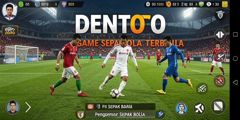 Gameplay DENTOTO menampilkan aksi sepak bola yang mendebarkan.