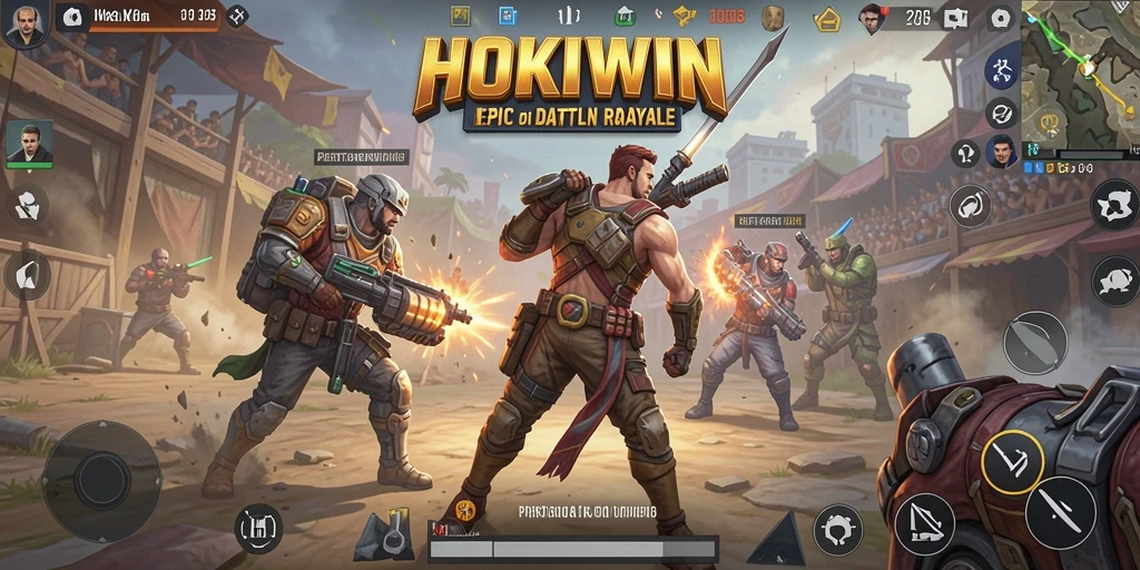Tangkapan layar HOKIWIN menampilkan pertempuran intens di arena Battle Royale.
