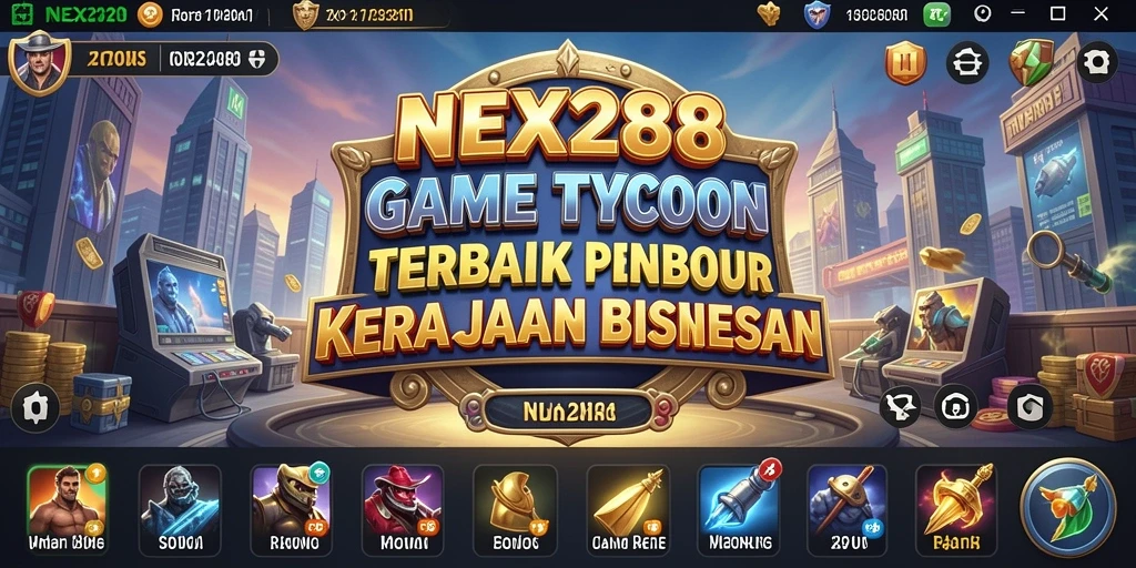 Tangkapan layar gameplay NEX288 menunjukkan aksi membangun bisnis yang seru.